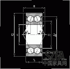角接觸球軸承 30/8-B-2Z-TVH, 雙列，雙側間隙密封，接觸角 α = 25°