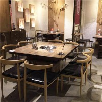 惠州火鍋桌定做，冬季火鍋餐桌椅批發，實木大理石餐桌配電磁爐